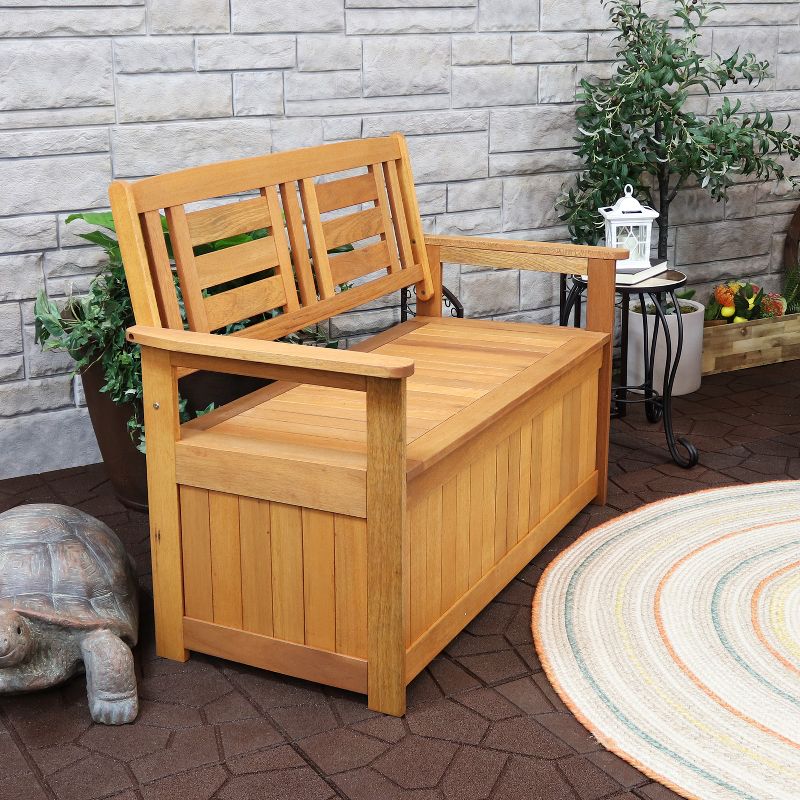 Sunnydaze Outdoor Meranti Wood with Teak Oil Finish 2-Person Garden Storage Bench Seat - 47" - Brown, 5 of 16