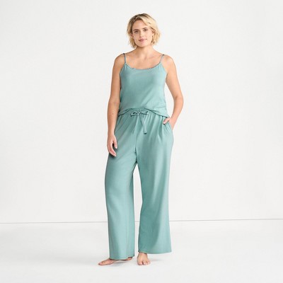 Lands' End Women's Pointelle 2 Piece Pajama Set - Cami and Wide Leg Pants
