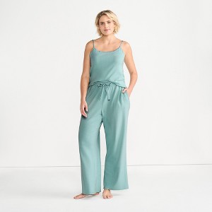 Lands' End Women's Pointelle 2 Piece Pajama Set - Cami and Wide Leg Pants - 1 of 4