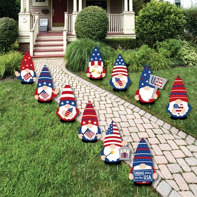 Big Dot of Happiness Patriotic Gnomes - Lawn Decorations - Outdoor Memorial Day, 4th of July and Labor Day Gnome Party Yard Decorations - 10 Piece