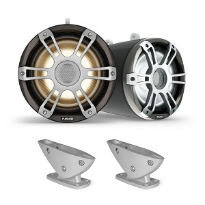 Fusion SG-FLT883SPG 8.8" Sports Grille Gray LED Tower Speakers with SG-FTMNTDK Universal Deck Mount Brackets, Pair - 1 of 4