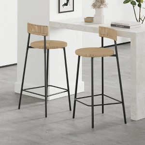 Counter Height Paper Rope Handwoven Bar Stools with Back & Footrest Set of 2 for Kitchen & Dining Rooms - 1 of 4