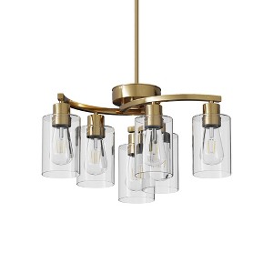 DAKAFUL Modern Chandelier with Iron&Clear Glass Cylinder Shades, 6-Light,Adjustable Height, Stylish Pendant Light for Bedroom, Kitchen, Living Room - 1 of 4