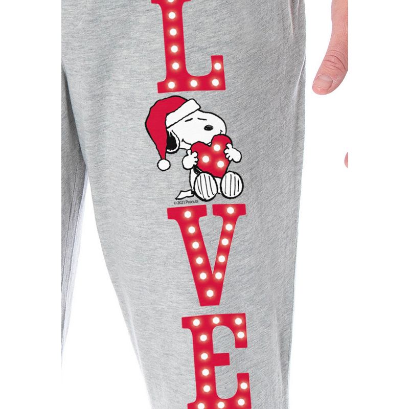 Peanuts Snoopy Pajama Pants LOVE Loungewear Sleep Bottoms Lounge Pants Heather Grey, 3 of 4