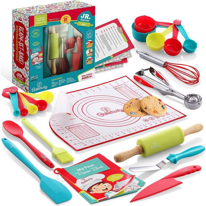 Baketivity 31 Pcs Kids Cooking & Baking Set with Kids Knife & Real Cooking Utensils - Kids Baking Set Gift for Girls & Boys, 1 of 10