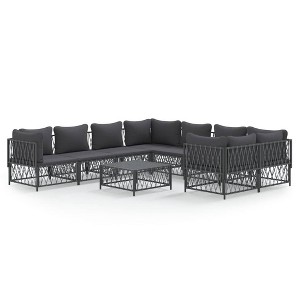 vidaXL Patio Furniture Set 9 Piece Garden Sectional Sofa with Cushions Steel - Anthracite - 1 of 4