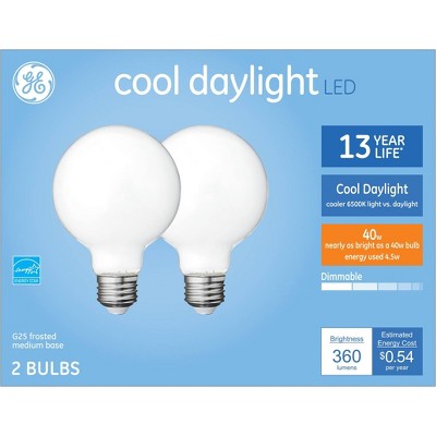 General Electric 2pk Cool Daylight 40W G25 Frosted LED Light Bulbs