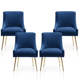 SEYNAR Modern Glam Boucle Pleated Velvet Dining Chair or Vanity Chair Set of 4 with Rear Handle - 1 of 4