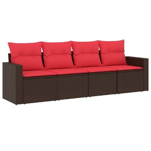 vidaXL 4 Piece Patio Sofa Set with Cushions Brown Poly Rattan - 1 of 4
