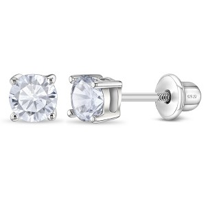 Girl's Classic Round Solitaire Screw Back Sterling Silver Earrings - In Season Jewelry - 1 of 4