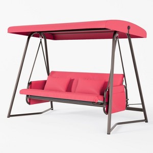 CAVINAS 3-Seat Patio Porch Swing,Minimalist Hammock Swing Bench with Adjustable Canopy,Outdoor Swing for Garden&Backyard,600LBS Capacity - 1 of 4