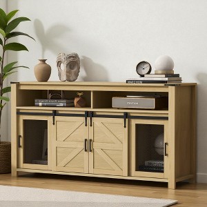 Mshliw 59.3" Farmhouse Sideboard with Sliding Barn Door & Mesh Panels, Buffet Storage Cabinet with Open Shelves for Living Room and Kitchen - 1 of 4