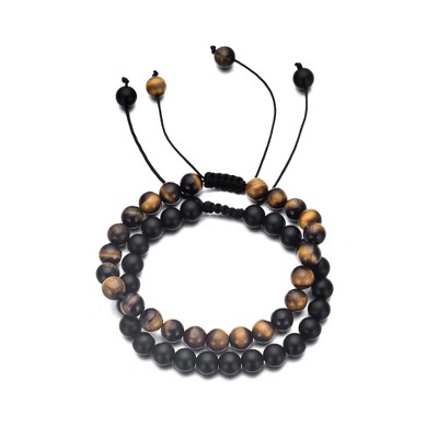 Adornia Adjustable Men's Black and Tiger's Eye Bracelet Set