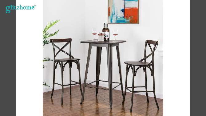 Set of 2 Steel Barstools with Solid Elm Wood Seat and Back Support Rustic - Glitzhome, 2 of 11, play video