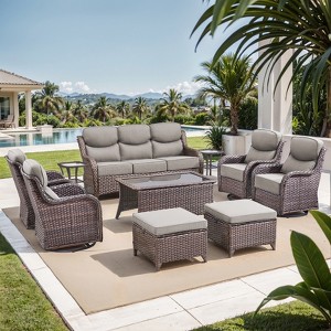 Gymojoy Outdoor Patio Sofa Ottoman Table with Swivel Chairs - 1 of 4