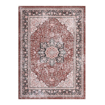 Washable Vintage Printed Rug Non Slip Low Pile Rug Soft Throw Floor Cover Foldable Indoor Carpet for Living Room Bedroom Playroom