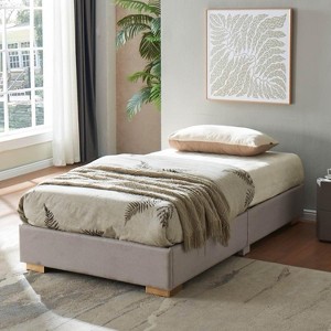 Kings Brand Furniture Upholstered  Platform Bed Frame with Wooden Slats, No Box Spring Needed, Brown/Gold - 1 of 4