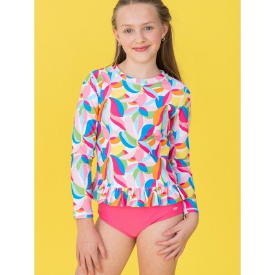 RuffleButts Girls Tween Long Sleeve Rash Guard 2-Piece Bikini Swimsuit - Tropical Adventure, 10 — фото 2
