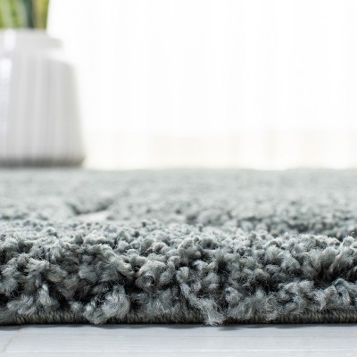 Sage and Ivory Round Hand-Knotted Shag Rug