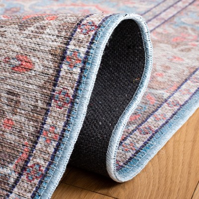 Serapi Blue and Rust Washable Viscose Area Rug