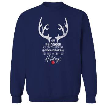 Rerun Island Men's Christmas Reindeer Long Sleeve Graphic Cotton Sweatshirt