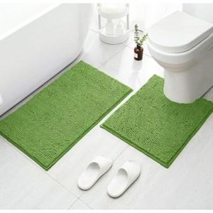 Home Mart Goods 2 Piece Set Green Soft Cozy Plush Chenille Bath Mat Bathroom Rug - 1 of 3