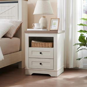 KWPZQEB Modern Nightstand with Storage, Farmhouse End Table with Storage Shelf, Wooden Side Table for Bedroom, Living Room - White - 1 of 4
