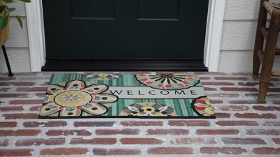 Blue Floral Medallion Recycled Rubber Welcome Doormat