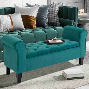 CAVINAS Velvet Storage Ottoman Bench with Button-Tufted Top and Rolled Armrest,Upholstered Storage Ottoman,Storage Benches for Living Room - 1 of 4