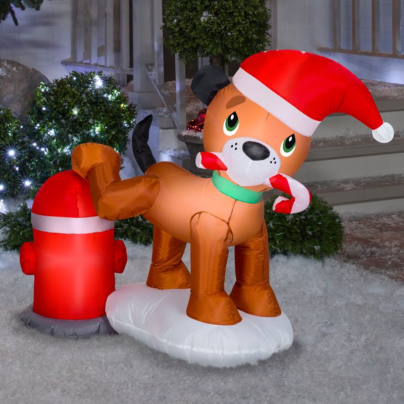 Gemmy Christmas Inflatable Tinkle Tidings with Puppy and Fire Hydrant, 3 ft Tall, Multi, 2 of 7