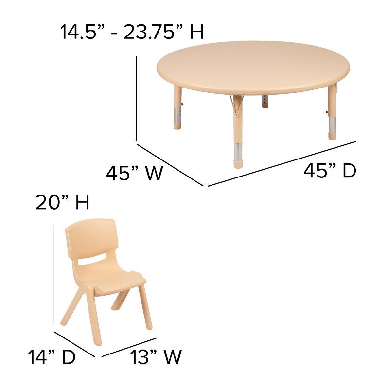 Flash Furniture 45" Round Plastic Height Adjustable Activity Table Set with 2 Chairs, 5 of 10