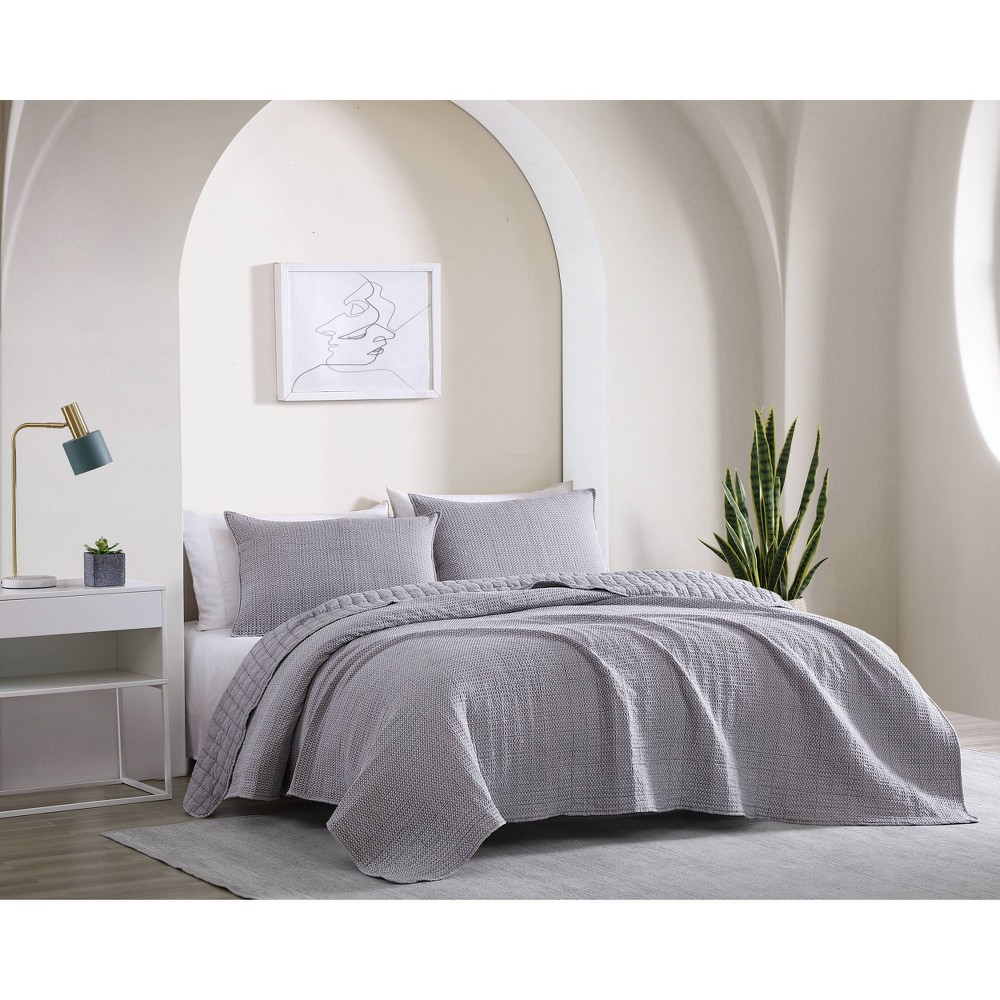 Photos - Bed Linen 3pc King Lexie Stonewashed Waffle Quilt Set Gray - Geneva Home Fashion