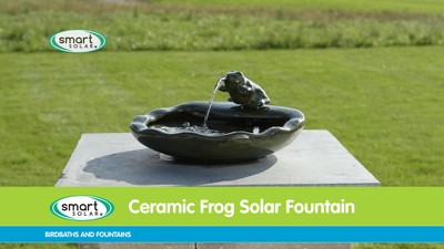 Green Glazed Ceramic Solar Powered Frog Tabletop Fountain