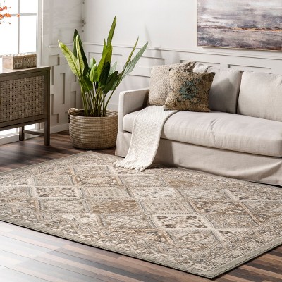 Traditional Tile-Inspired Gray Synthetic Oval Area Rug 10' x 14'