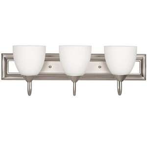 Noble Home 3-Light Bathroom 100W Vanity Light Fixture White Milk Glass Shades, Damp Rated, Satin Nickel - 1 of 4