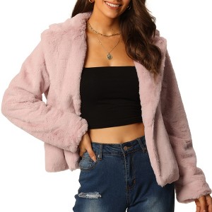 Seta T Women's Fashion Long Sleeve Faux Fur Fluffy Notch Lapel Cropped Jacket - 1 of 4