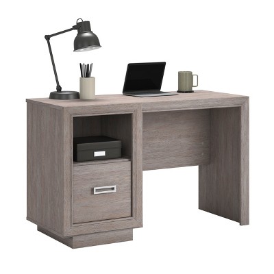 Vynxaria Modern Desk - Medium Grey Finish, 47.17"L x20.08"W x29.69", File Drawer, Open Shelf, Cord Management, T-lock Drawer Hardware