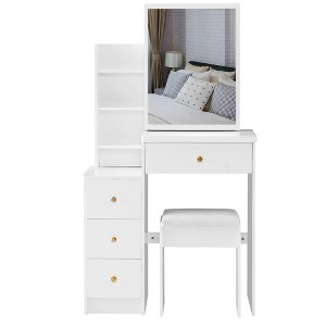 Makeup Vanity Desk With Large Sliding Mirror, Large Storage Makeup Table With Multiple Drawers, Cushioned Stool, Dressing Table For Bedroom - 1 of 4