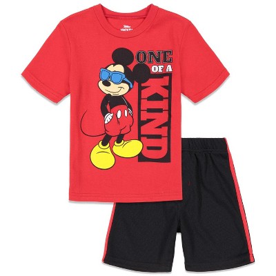 Disney Mickey Mouse Toddler Boys Athletic Graphic T-Shirt Mesh Shorts Set Red 2T