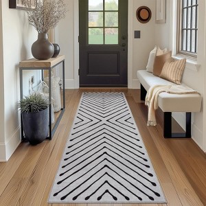 Washable Modern Stripe Area Rugs Contemporary Indoor Lightweight Low Pile Non Slip Carpet For Living Room Bedroom Soft Easy Care Floor Mat Home Decor - 1 of 4