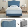 Upholstered Bed Frame for Kids, Twin Bed with Scallop Headboard, Toddler Velvet Princess Platform Bed for Girls, Solid Wood Slats Support - 3 of 4