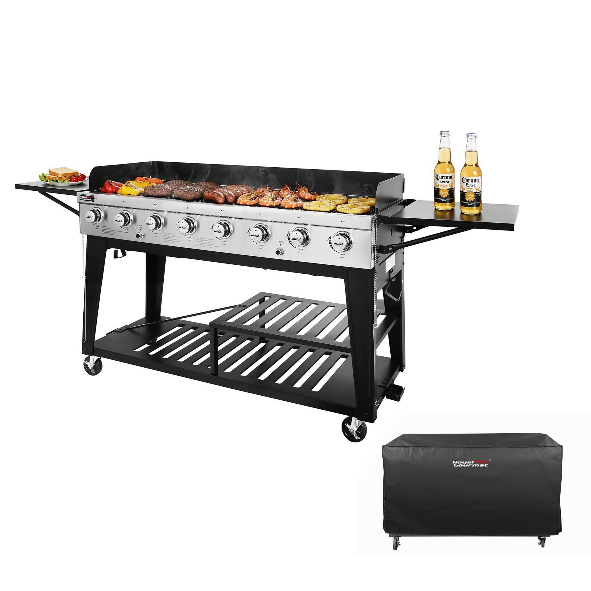 Royal Gourmet 8-Burner Large Event 104000 BTU Grill Cover & Gas Grill GB8000CTG Black