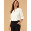 INSPIRE CHIC Women's Work Office Keyhole Pleated Front Ruched 3/4 Sleeve Chiffon Blouse - 2 of 4