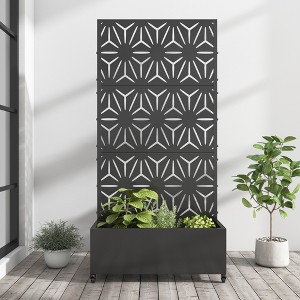 Wooakway Black Metal Planter Box with Trellis Raised Garden Bed with Arbor Privacy Screen with Wheels - 1 of 4