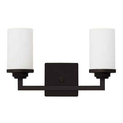 Yosemite Home Decor Jordan 2-Light Vanity Light in Ebony Bronze Finish with Frosted White Glass Shades