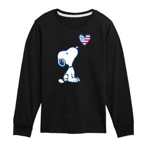 Boys' - Peanuts - Snoopy Flag Heart Long Sleeve Graphic T-Shirt - 1 of 4
