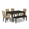 Brown Linen Fabric Rectangular Dining Table Set 6PC Cappuccino Brown - HomeStock - 2 of 4