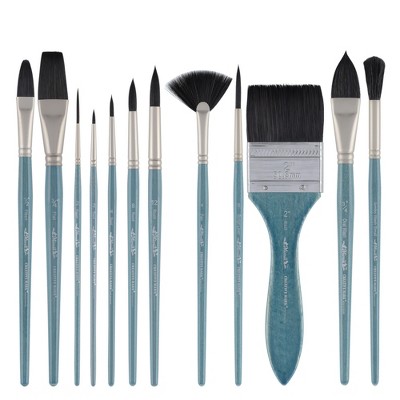 Creative Mark Mimik Squirrel Professional Watercolor Brushes Set of 12 High Color Load Synthetic Squirrel Brush Set with Filbert, Flat Wash, Rigger,