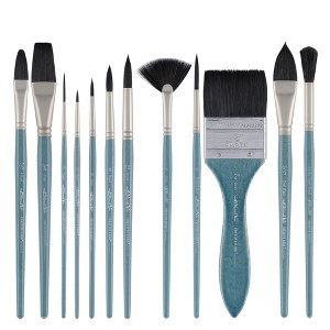 Creative Mark Mimik Squirrel Professional Watercolor Brushes Set of 12 High Color Load Synthetic Squirrel Brush Set with Filbert, Flat Wash, Rigger, - 1 of 4