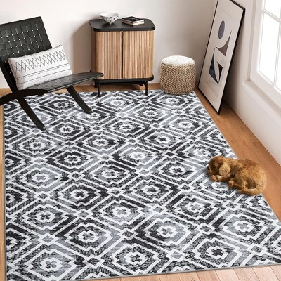 Boho Area Rugs Washable Rug Moroccan Rug Modern Geometric Traditional Rug, 5' x 7' Gray